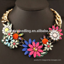 2015 trendy fashion European big chain flower resin big stone necklace